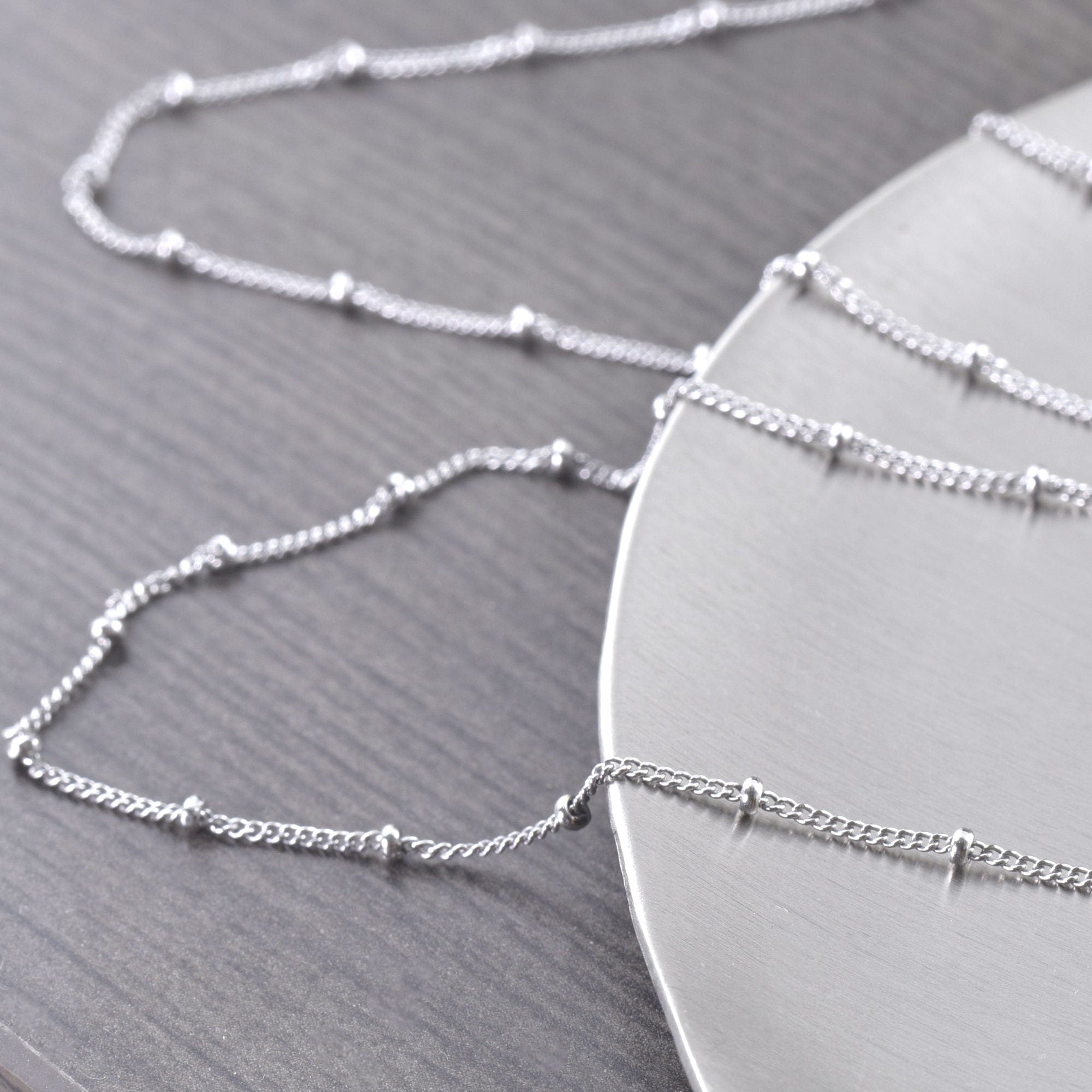 Rhodium plated 925 Sterling Silver Chain necklace, thin beaded satellite Italian chain, 16 inch, 18 inch, 20 inch, Unisex jewelry