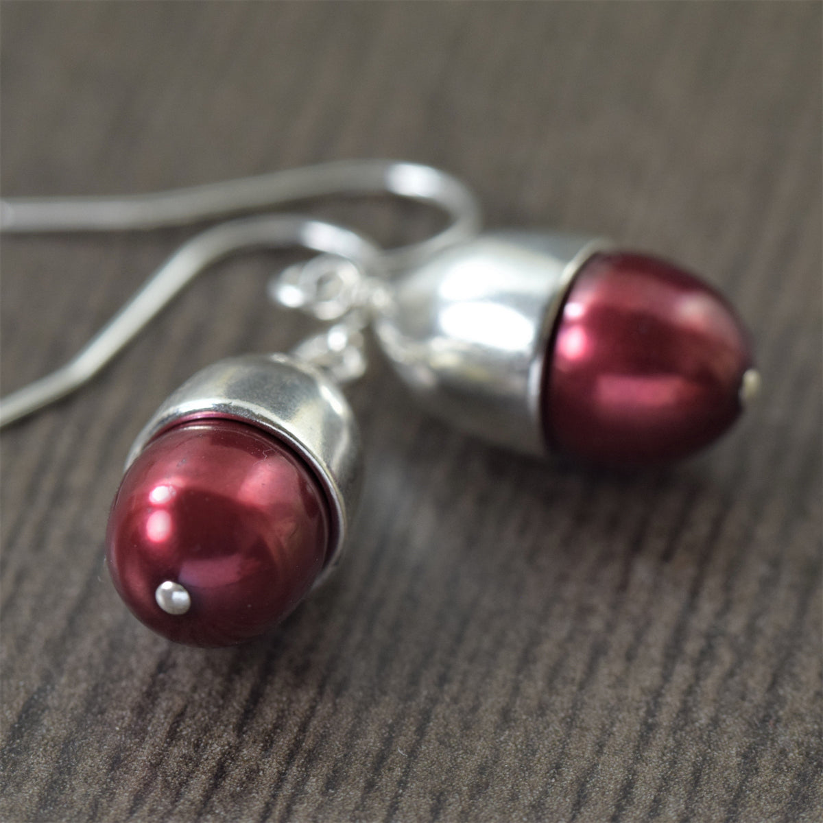 Ruby Red Freshwater pearl dangle earrings