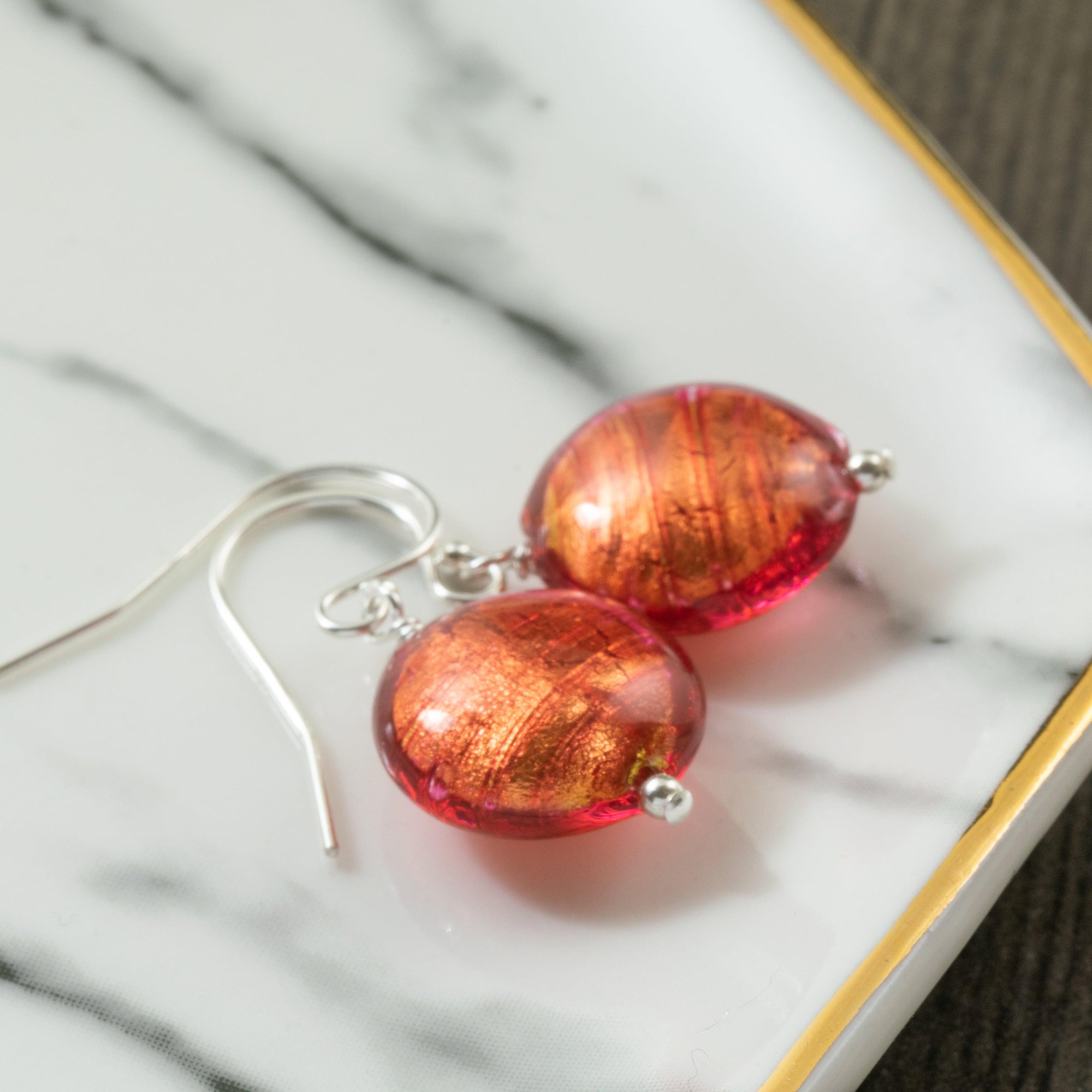 Rustic orange red Murano glass earrings