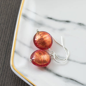Rustic orange red Murano glass earrings