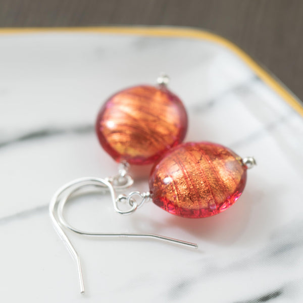 Colorful Handblown Murano Glass Cone Earrings for Sensitive Ears - Unique Italian Jewelry Gift for good Women - Long Orange Earrings