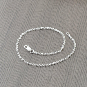 Silver Rolo Anklet bracelet 9.5 inches, Unisex Italian Chain