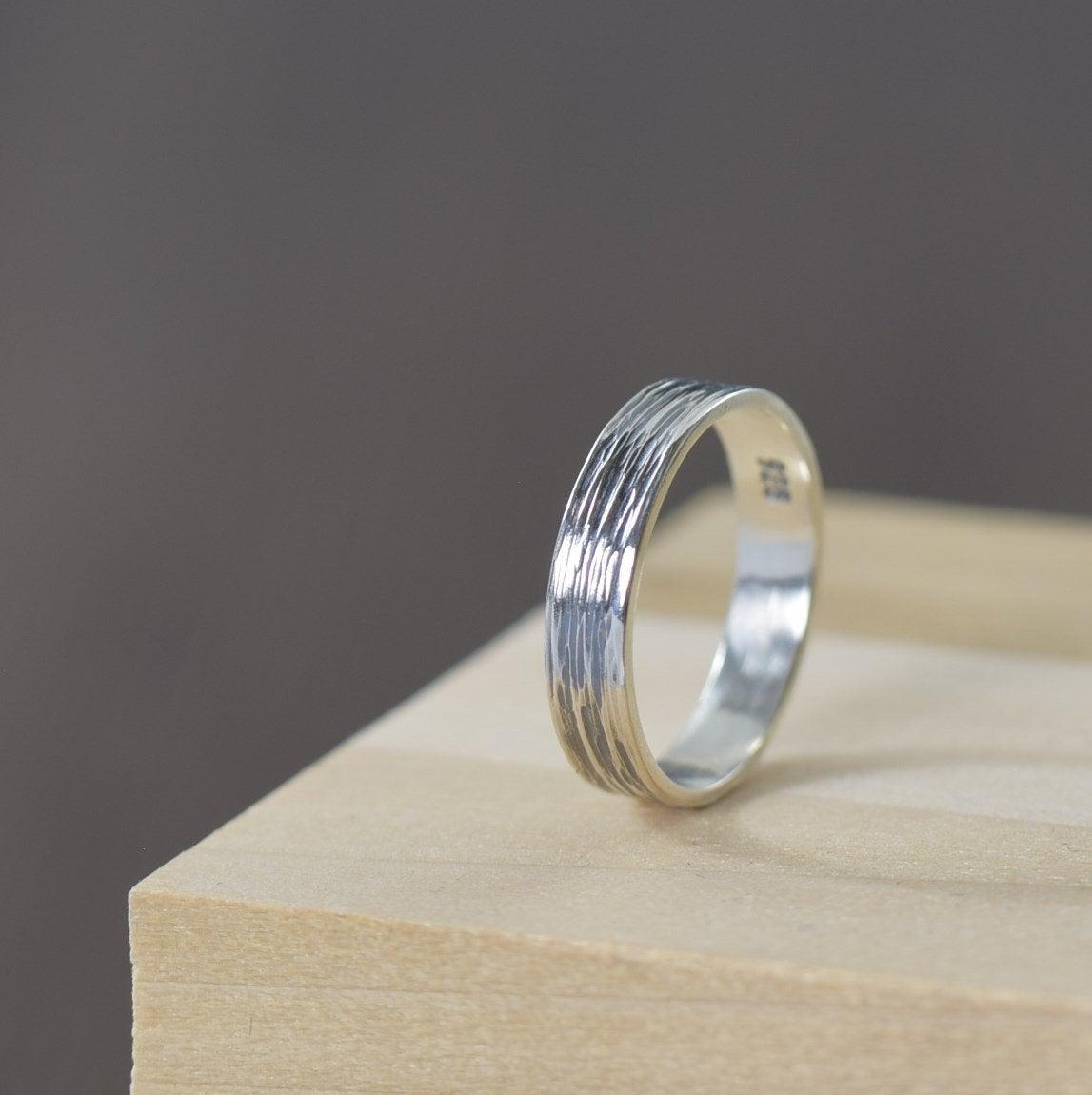 Sterling Silver Unisex Wood Grain Stacking Ring