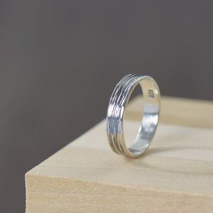Sterling Silver Unisex Wood Grain Stacking Ring
