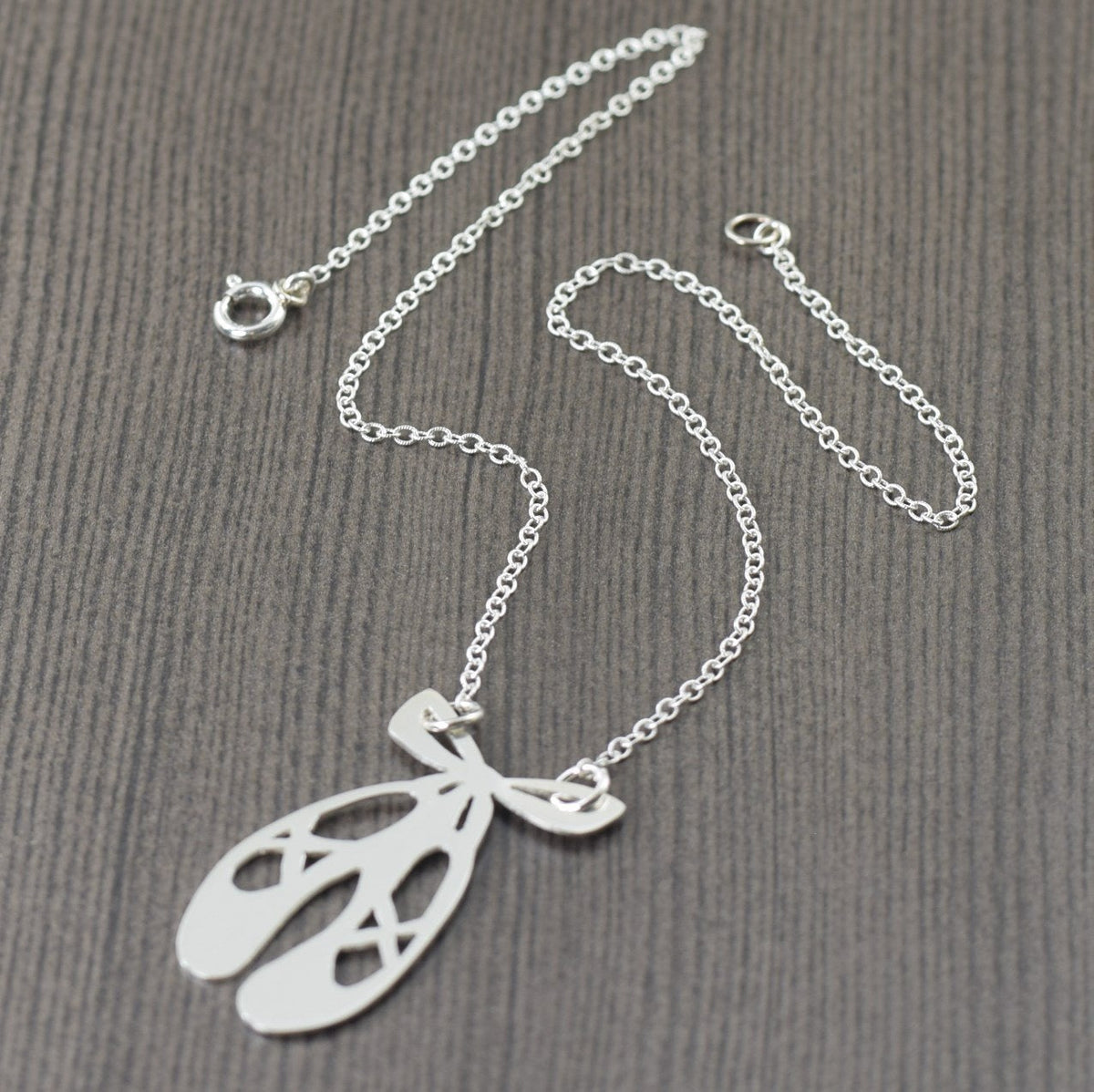 Sterling Silver ballet slipper necklace on sterling silver chain