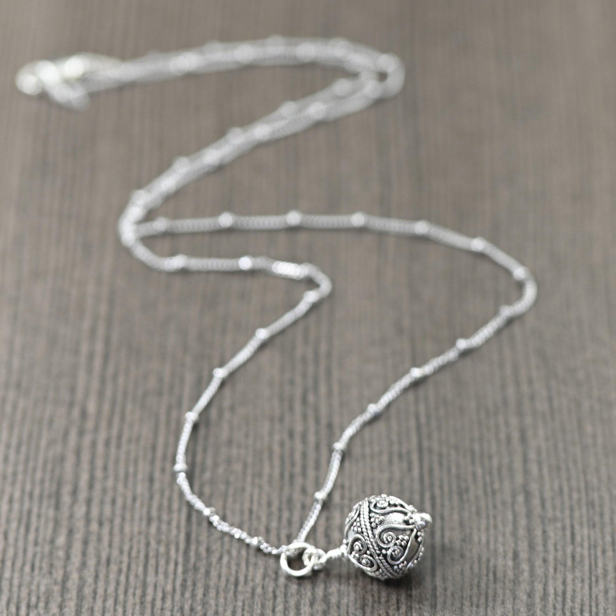 Sterling silver bali pendant necklace on sterling silver chain, Gifts for her 16, 18 and 20 inch chains available