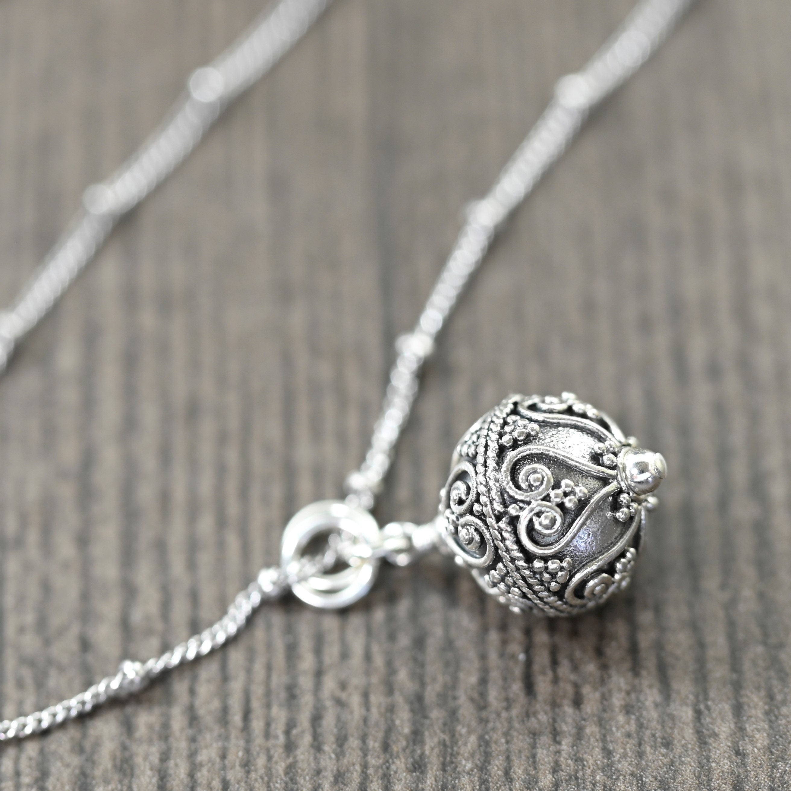 Sterling silver bali style pendant necklace on sterling silver chain, Gifts for her 16, 18 and 20 inch chains available