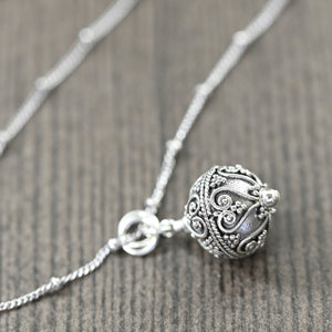 Sterling silver bali style pendant necklace on sterling silver chain, Gifts for her 16, 18 and 20 inch chains available