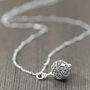 Sterling silver bali style pendant necklace on sterling silver chain, Gifts for her 16, 18 and 20 inch chains available