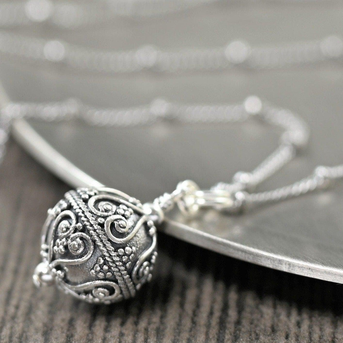Sterling silver bali style pendant necklace on sterling silver chain, Gifts for her 16, 18 and 20 inch chains available