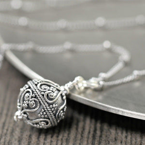 Sterling silver bali style pendant necklace on sterling silver chain, Gifts for her 16, 18 and 20 inch chains available