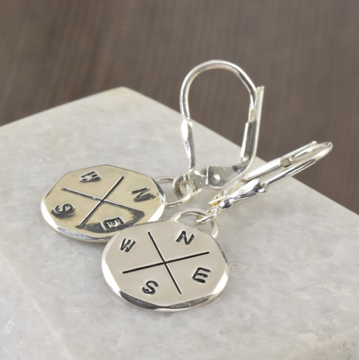 Sterling silver compass earrings