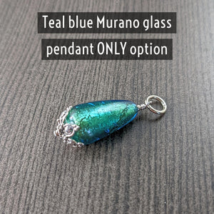 Teal Blue Murano glass necklace on sterling silver chain - South Paw  Studios Handcrafted Designer Jewelry