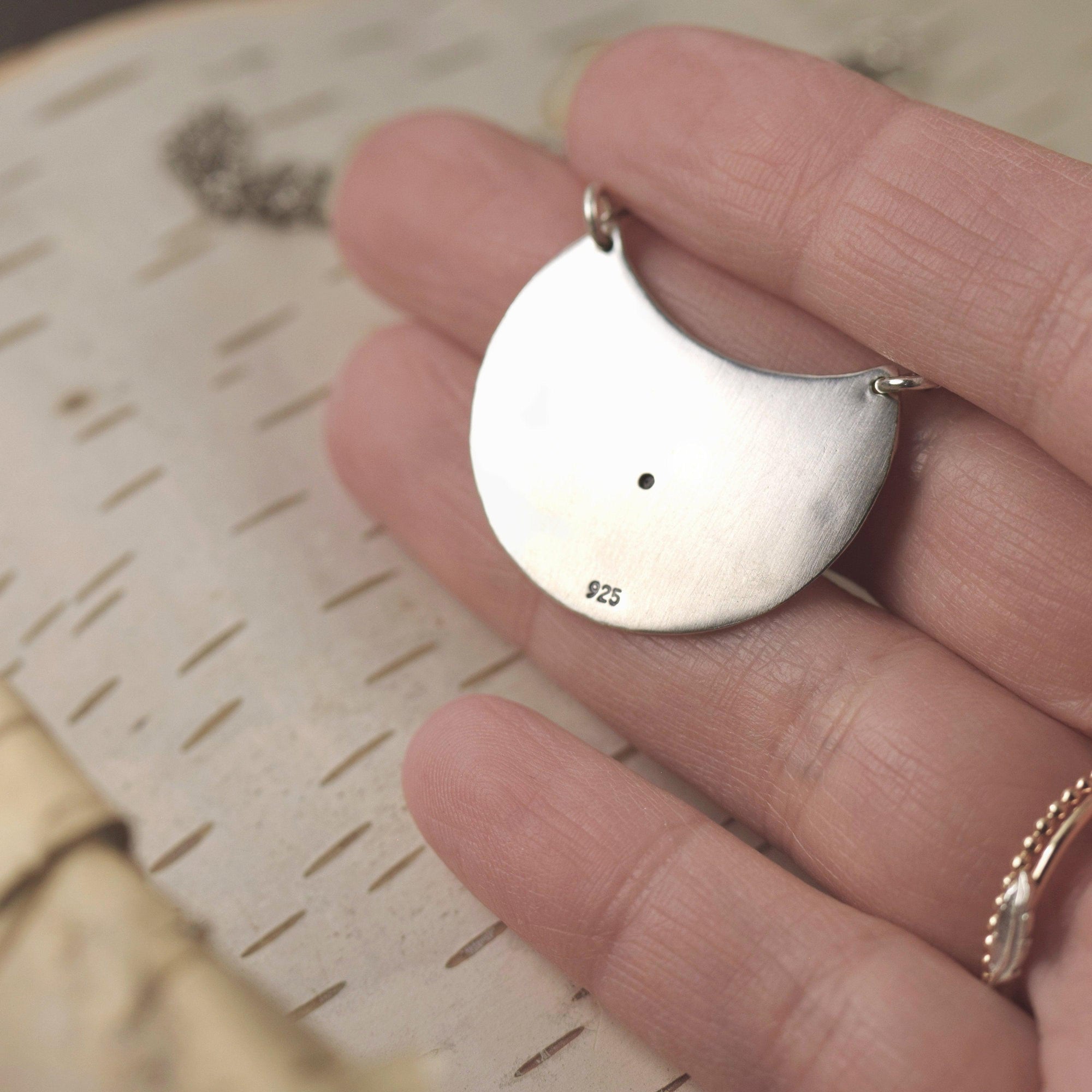 Triple moon goddess necklace, crescent moon sterling silver necklace