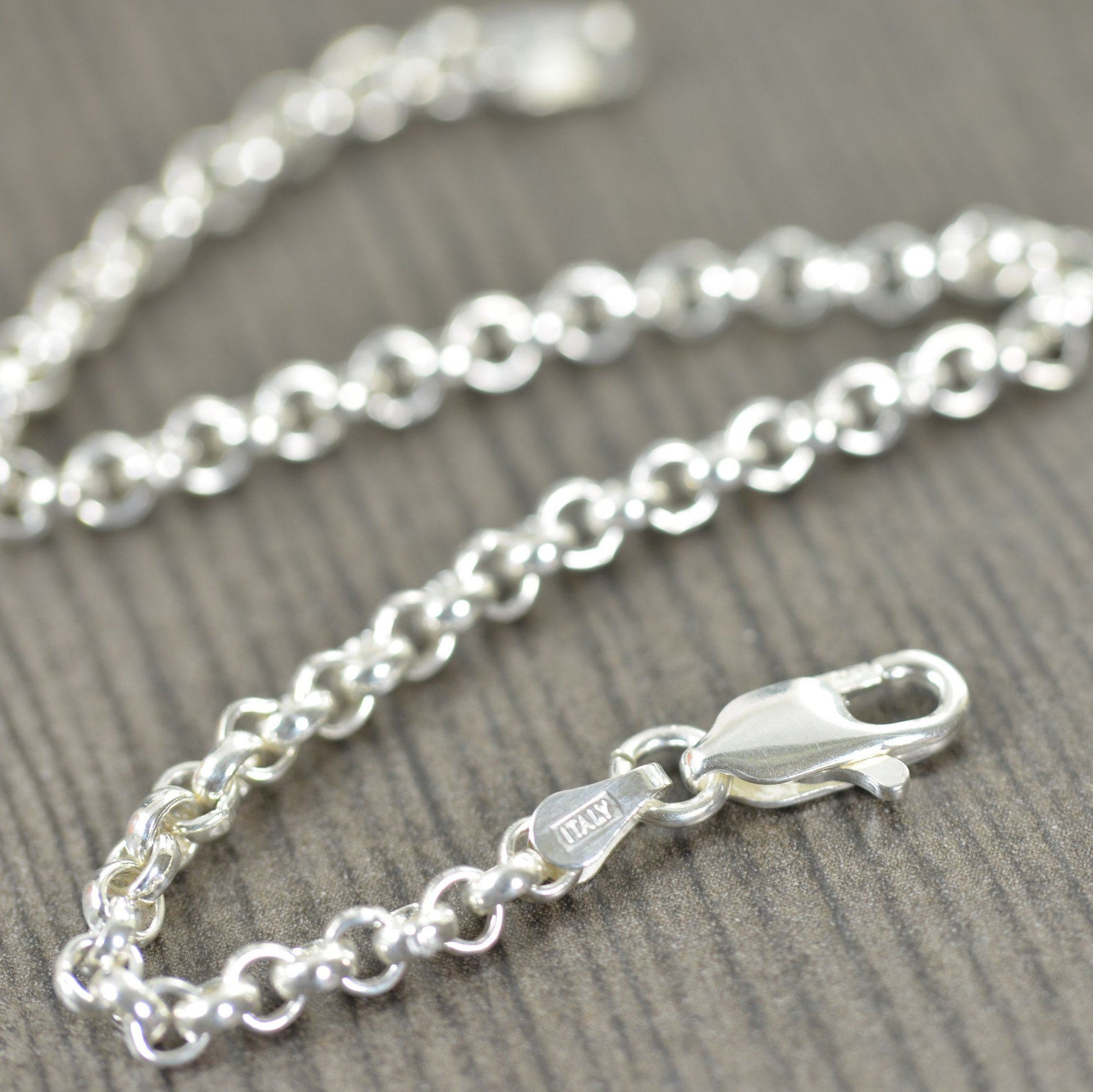 Unisex Rolo Sterling silver bracelet, Made in Italy, Italian Chain