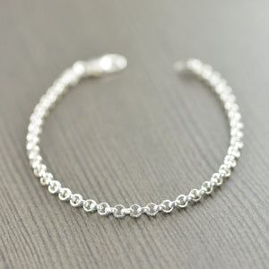 Unisex Rolo Sterling silver bracelet, Made in Italy, Italian Chain
