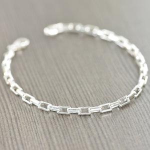 Unisex Sterling silver long box bracelet, Made in Italy