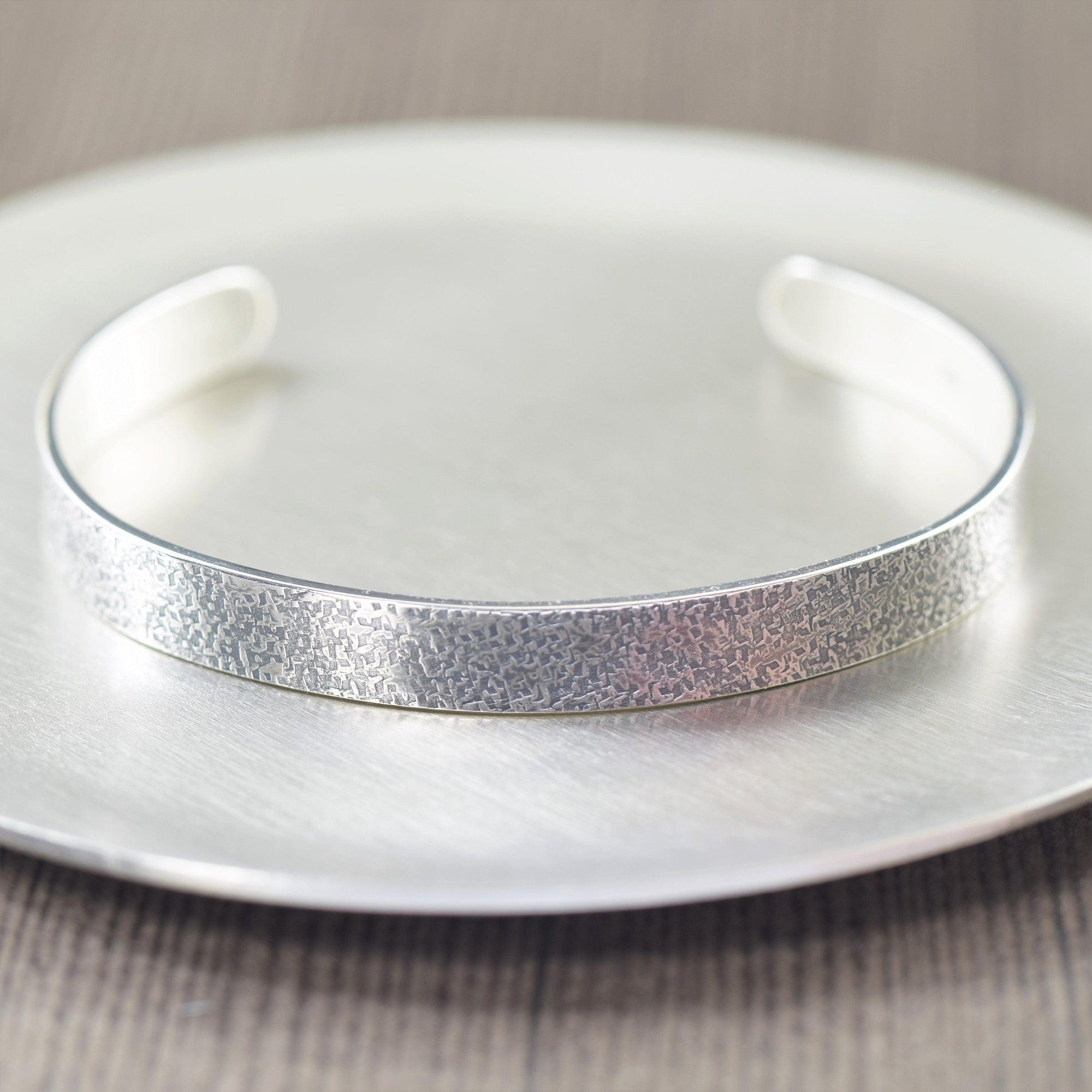 Unisex .925 Sterling silver cuff bracelet Size Large for 8 inch wrist Satin textured design South Paw Studios Handcrafted Designer Jewelry