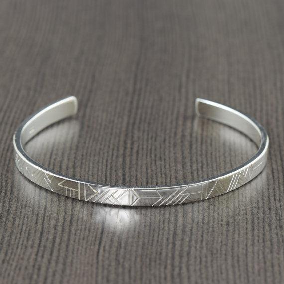 Unisex sterling silver cuff bracelet for men or women Geometric design