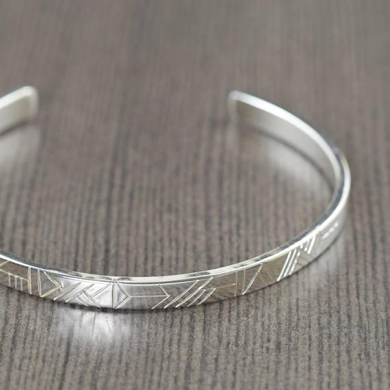 Unisex sterling silver cuff bracelet for men or women Geometric design
