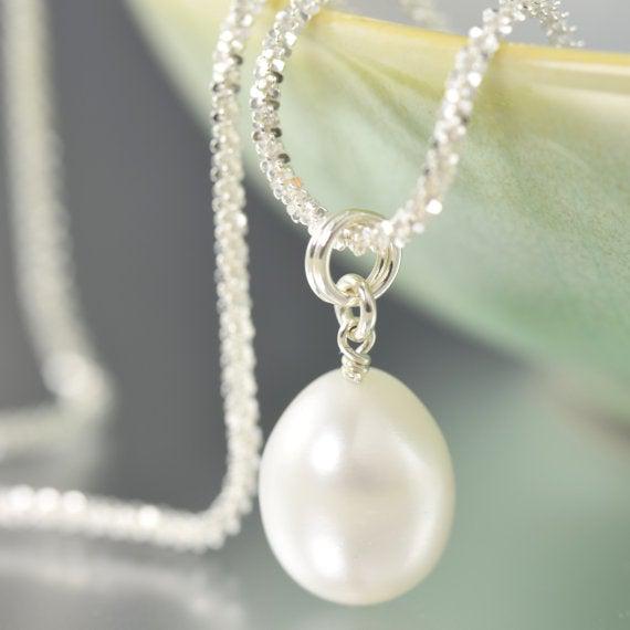 White Pearl necklace with sterling silver chain June Birthstone necklace