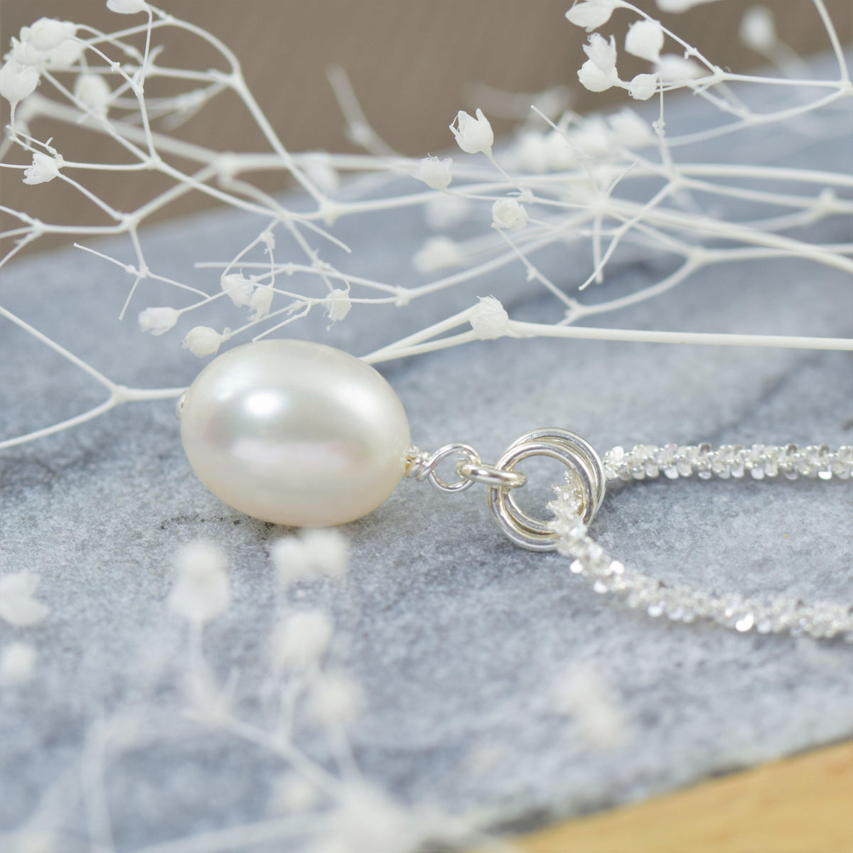 White Pearl necklace with sterling silver chain June Birthstone necklace