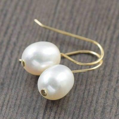 Pearl Earrings-V Wire Large | White